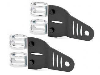 Scheinwerferhalter schwarz aus Alu mit Schellen verchromt 